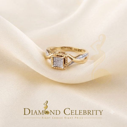 DiamondCelebritees 0.10CT Real Diamond 925 Sterling Yellow Silver Style Square Womens Ring Size 7