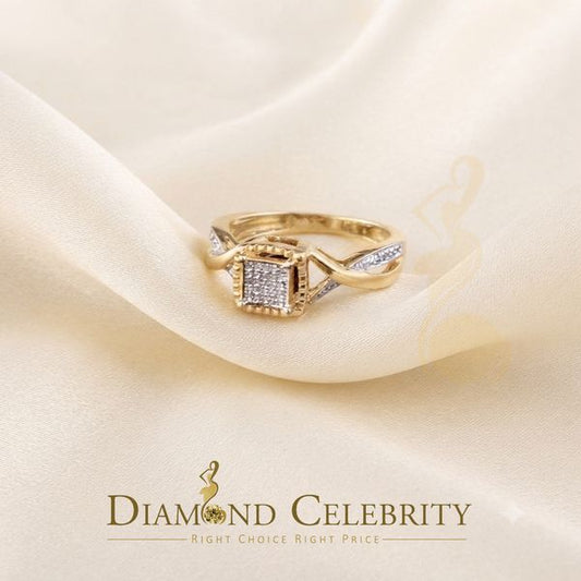 DiamondCelebritees 0.10CT Real Diamond 925 Sterling Yellow Silver Style Square Womens Ring Size 7