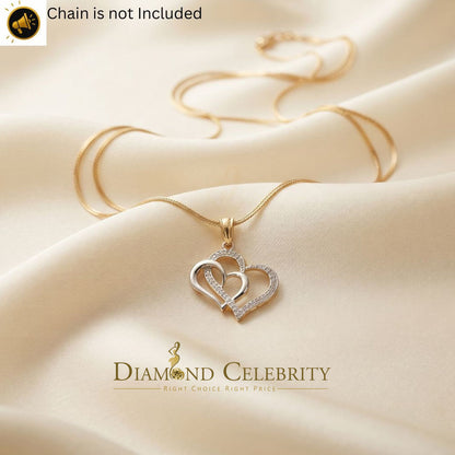 DiamondCelebritees  Two Tone Sterling Silver Yellow Double Heart Pendant 0.25ct Real Diamonds Stone