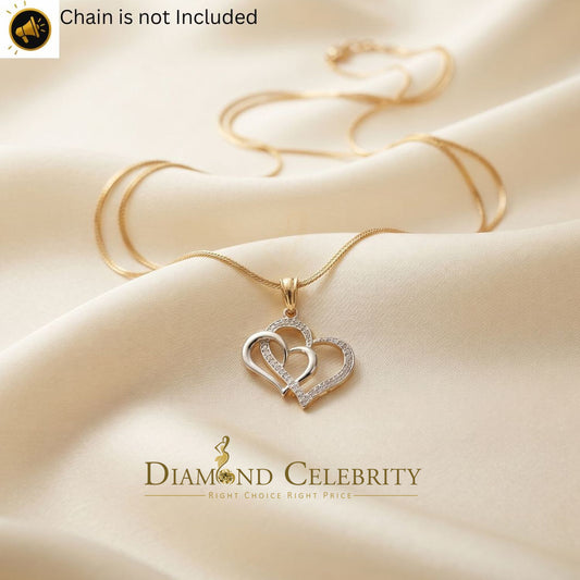 DiamondCelebritees  Two Tone Sterling Silver Yellow Double Heart Pendant 0.25ct Real Diamonds Stone