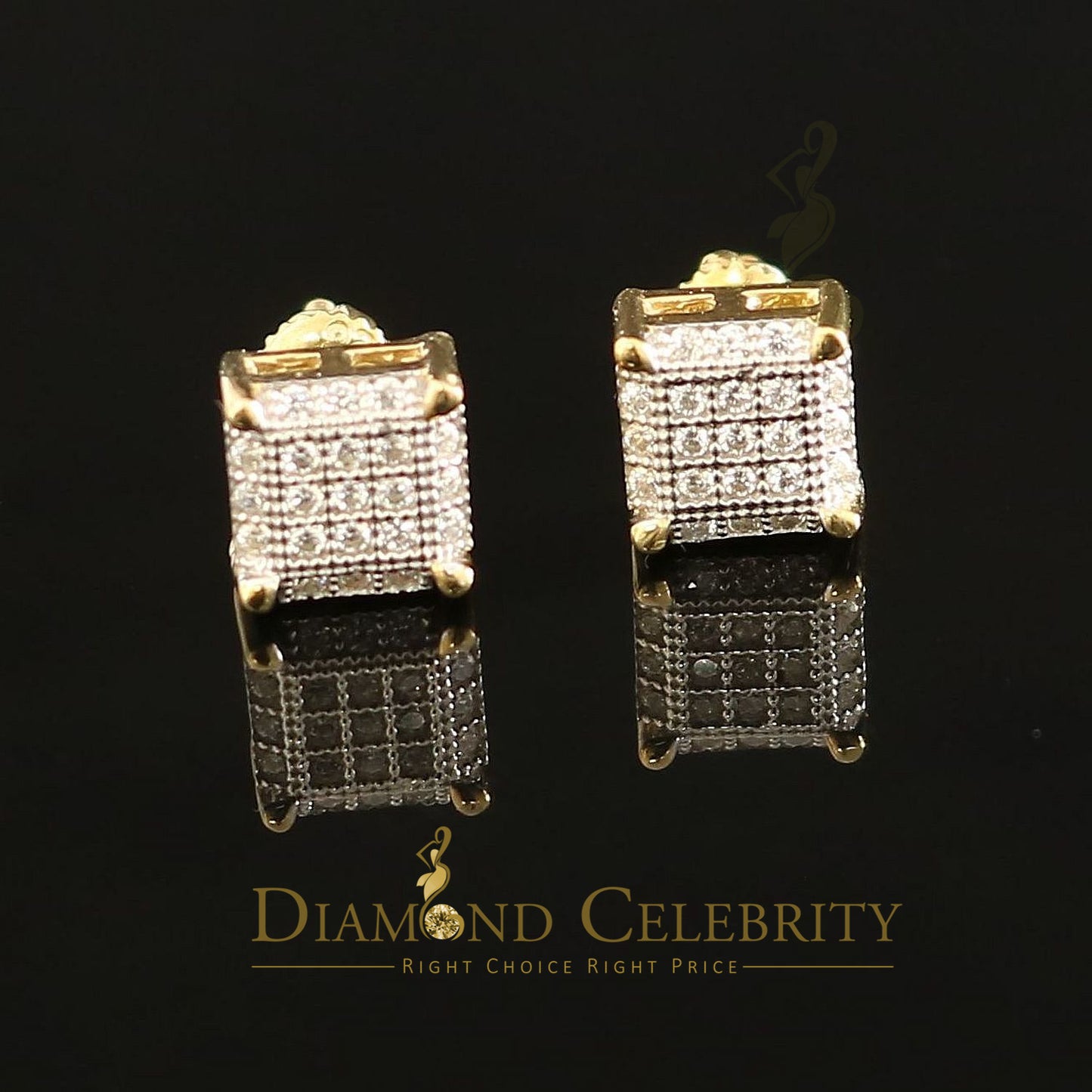 DiamondCelebritees  Yellow 925 Sterling Silver Women's & Men's 1.68ct Cubic Zirconia Square Earrings