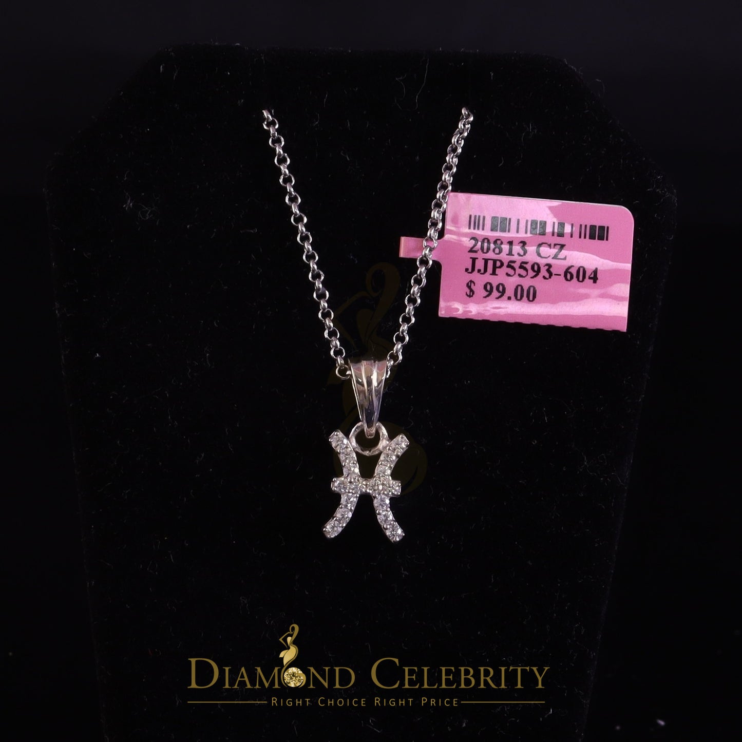 DiamondCelebritees 0.34ct Cubic Zirconia White Silver PISCES MARCH Month Pendant Men's & Women's