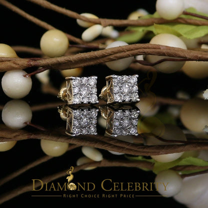 DiamondCelebritees 10K Real Yellow Gold Real Diamond 0.75CT Men's/Women's Stud Square Earring