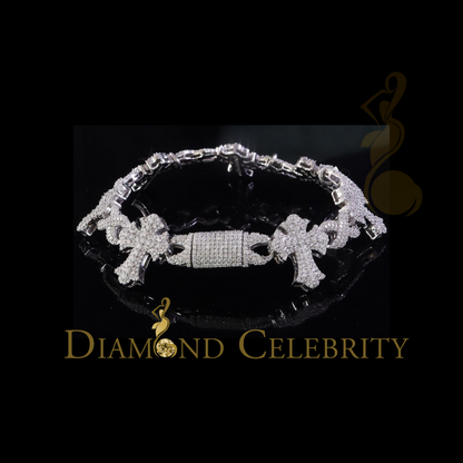 Diamondcelebritees  925 D'Moissanite Silver 8.00CT White Victoria Cross Infinity Bracelet Men/Women
