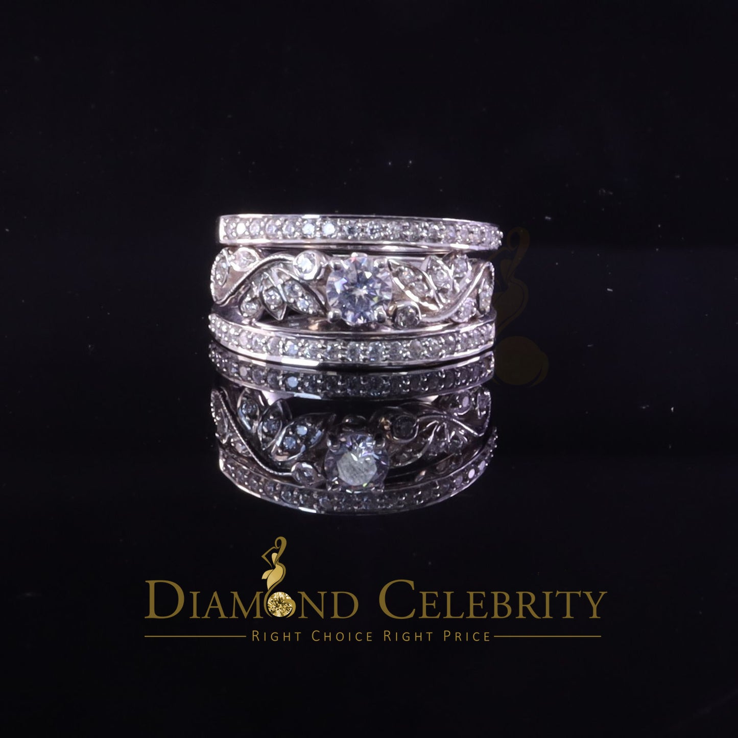 DiamondCelebritees 2.0ct Cubic Zirconia White 925 Sterling Silver Women 3PC Wedding Ring Size 7