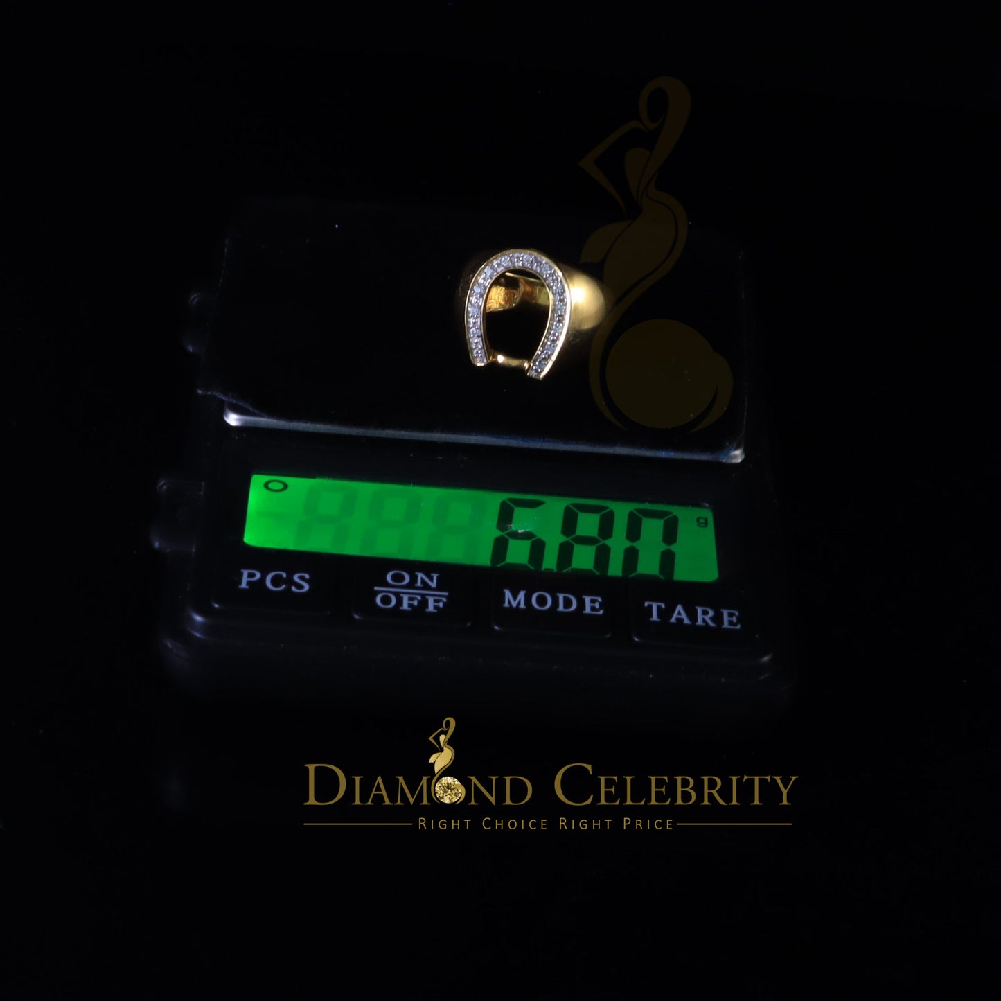 DiamondCelebritees 925 Sterling Yellow Silver Cubic Zirconia 0.26ct Horsehoe Womens Ring Size 7