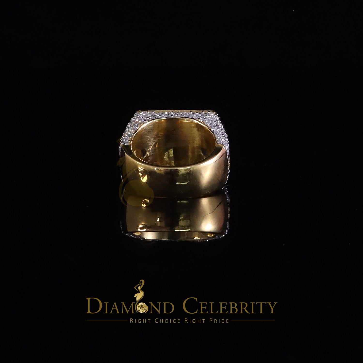 DiamondCelebritees Men's Baguette 4.50ct VVS 'D' Moissanite Yellow Silver 3D Rectangle Rings SZ 10