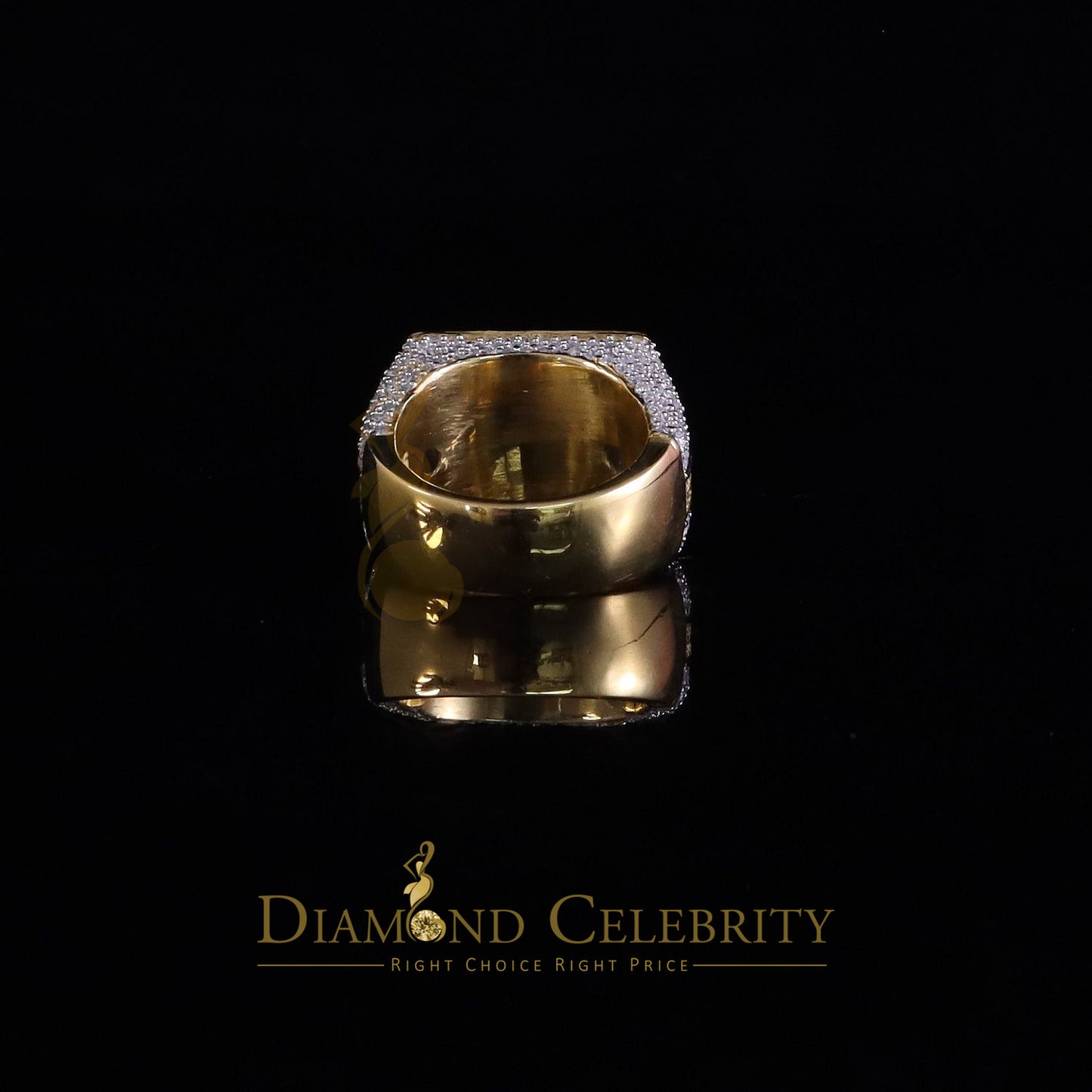 DiamondCelebritees Men's Baguette 4.50ct VVS 'D' Moissanite Yellow Silver 3D Rectangle Rings SZ 10