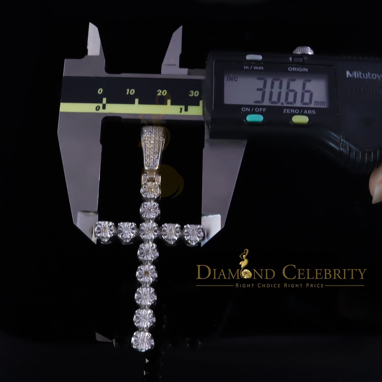 DiamondCelebritees  0.40CT Real Diamond Crystal Cross 925 Sterling Silver White Necklace Pendant