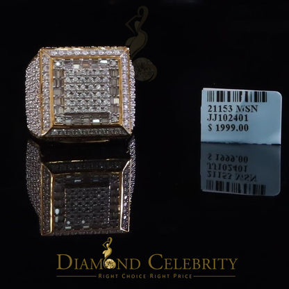 DiamondCelebritees 925 Sterling Silver 4.50ct VVS 'D' Moissanite Yellow Square Rings Size 10 Men's
