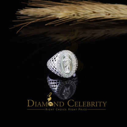 DiamondCelebritees White Oval Shape CZ 925 Sterling Silver St Jude Fancy Women's Religious Ring SZ 6.5