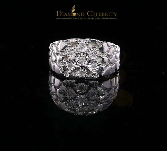 DiamondCelebritees 0.15 CT Real Diamond Men's Antic Style 925 Sterling Silver White Ring Size 8.5