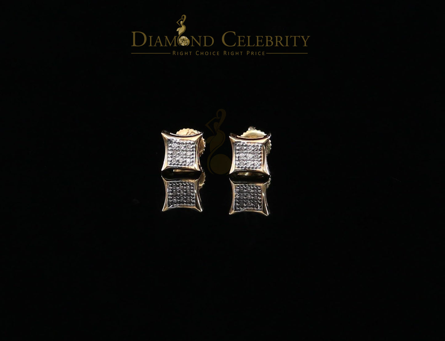 DiamondCelebritees 10K Real Yellow Gold with 0.05ct Real Diamond Square Stud Earring for Men/Women