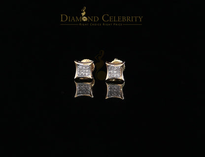 DiamondCelebritees 10K Real Yellow Gold with 0.05ct Real Diamond Square Stud Earring for Men/Women