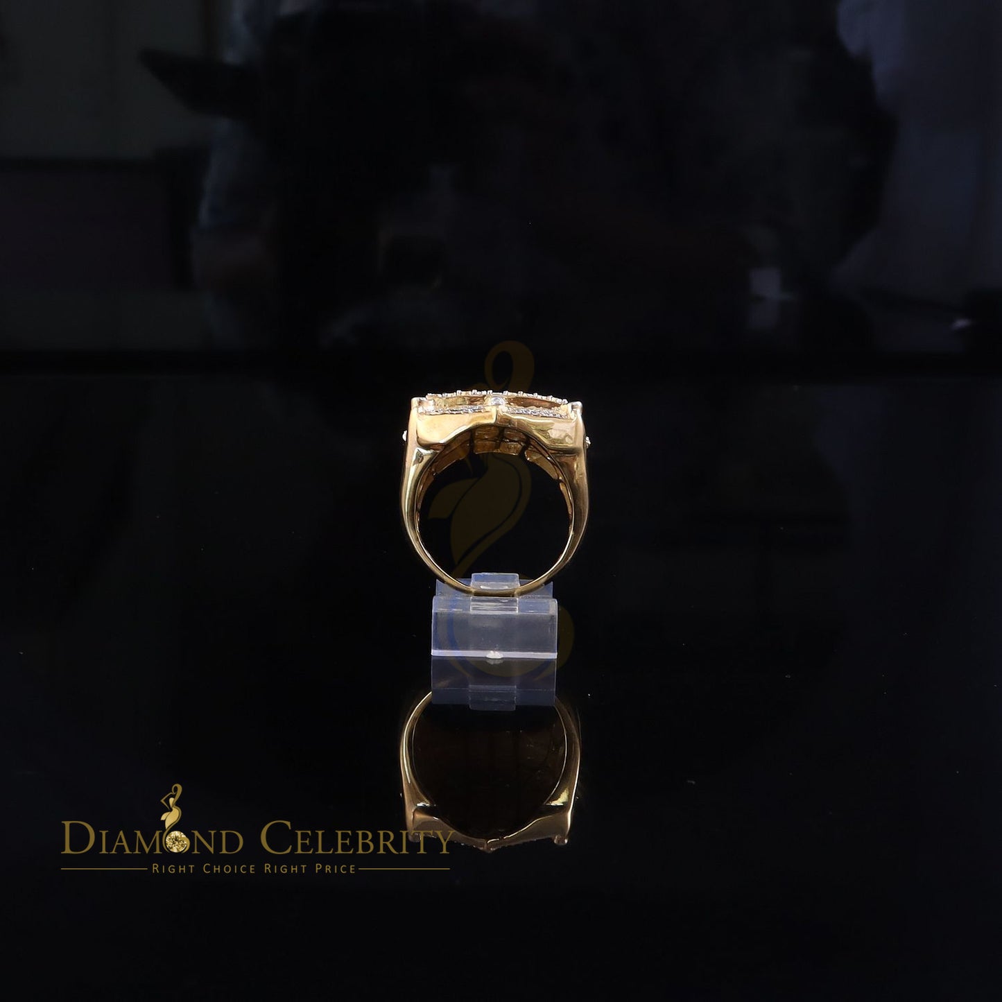 0.66ct Men's Real Diamond 925 Yellow Silver Big Mirage Set Square Rings Size 10