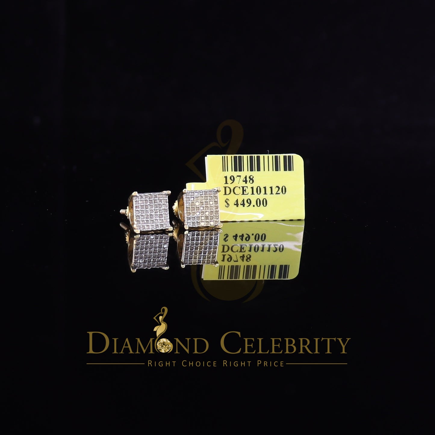 DiamondCelebritees Aretes Para Hombre 925 Yellow Silver 0.25ct Square Diamond Stud men's Earrings
