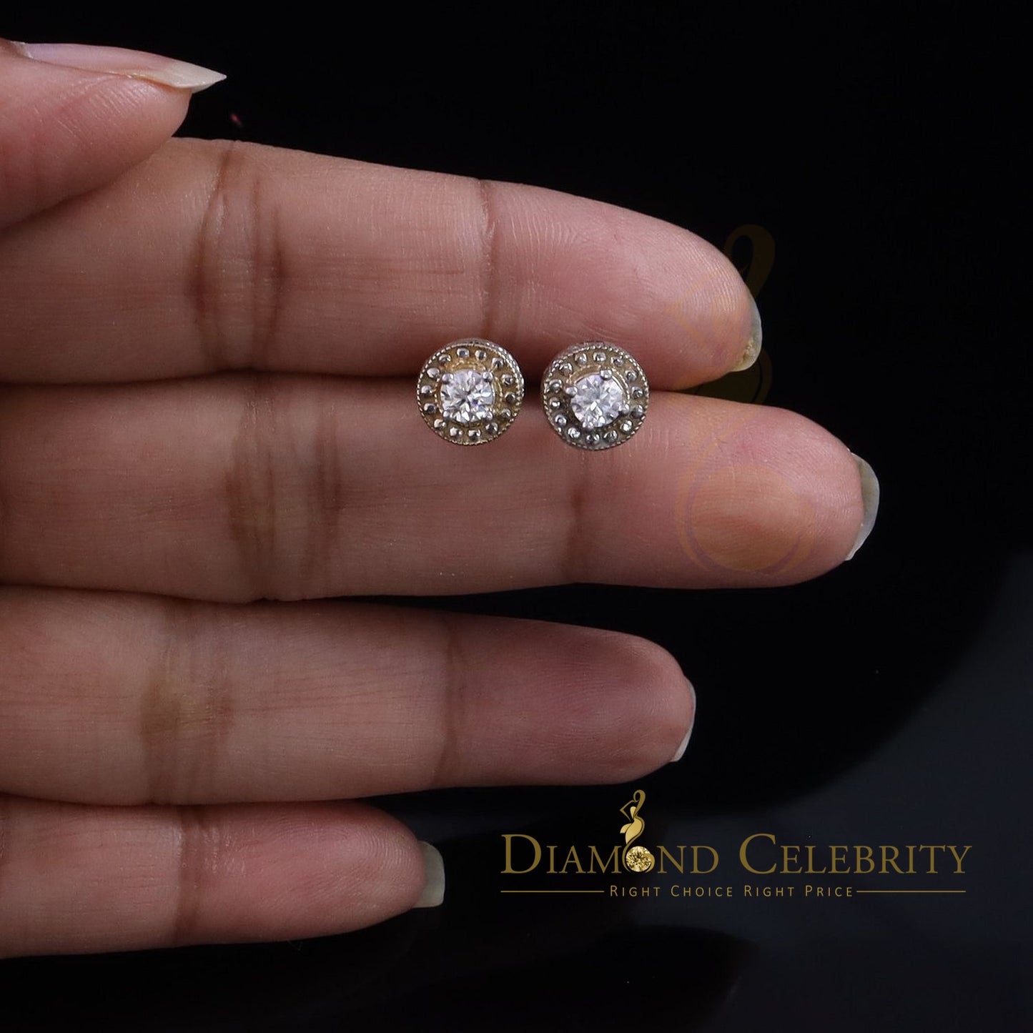 DiamondCelebritees Men's/Womens 925 Silver Yellow 0.50ct VVS 'D' Moissanite Round Stud Earrings