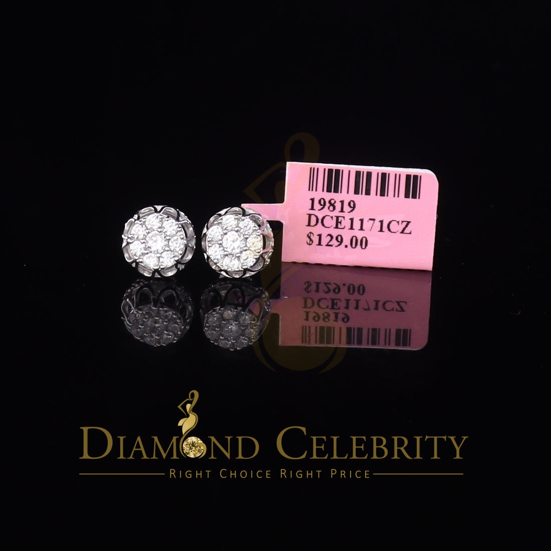 DiamondCelebritees  1.14ct Cubic Zirconia 925 White Silver Women's & Men's Hip Hop Flower Earrings