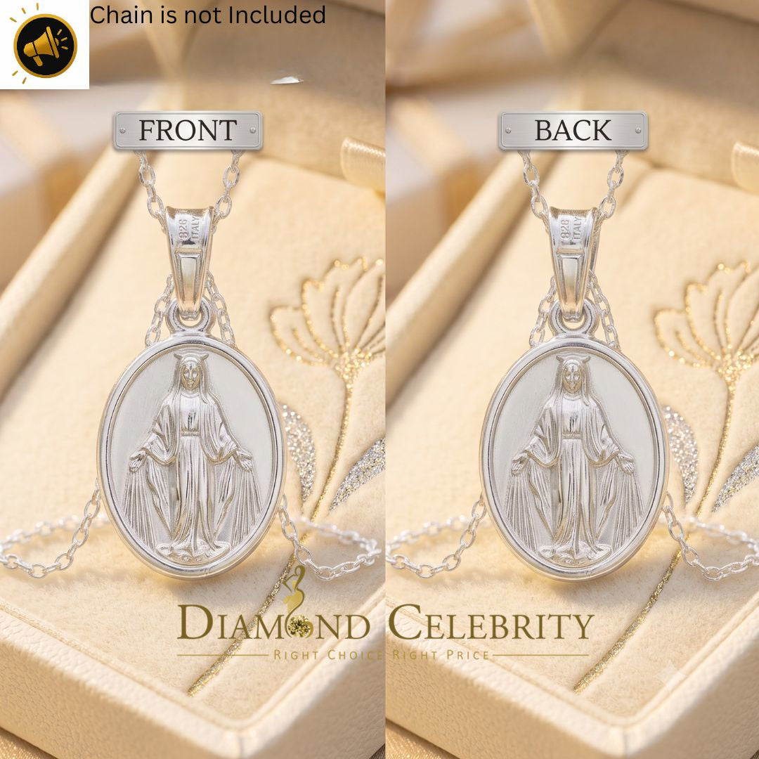 DiamondCelebritees 925 Sterling Silver Double Side Oval Jesus Men's/Women's Pendant White Religious