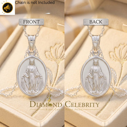 DiamondCelebritees 925 Sterling Silver Double Side Oval Jesus Men's/Women's Pendant White Religious