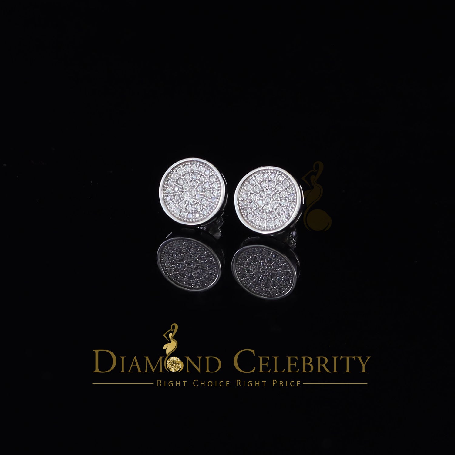 DiamondCelebritees  0.78ct Cubic Zirconia 925 Yellow Silver Women's & Men's Hip Hop Round Earrings