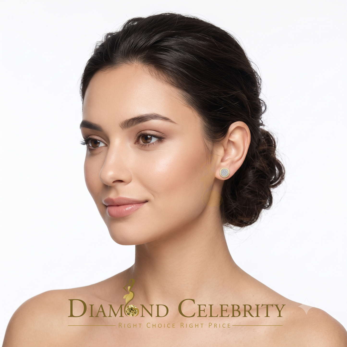 DiamondCelebritees 925 Sterling Silver 0.20 ct Diamond For Ladies & Mens Yellow Stud Round Earrings