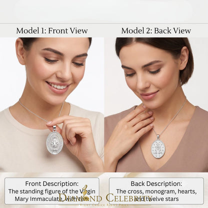 DiamondCelebritees 925 Sterling Silver Double Side Oval Milagrosa Men/Women Pendant White Religious