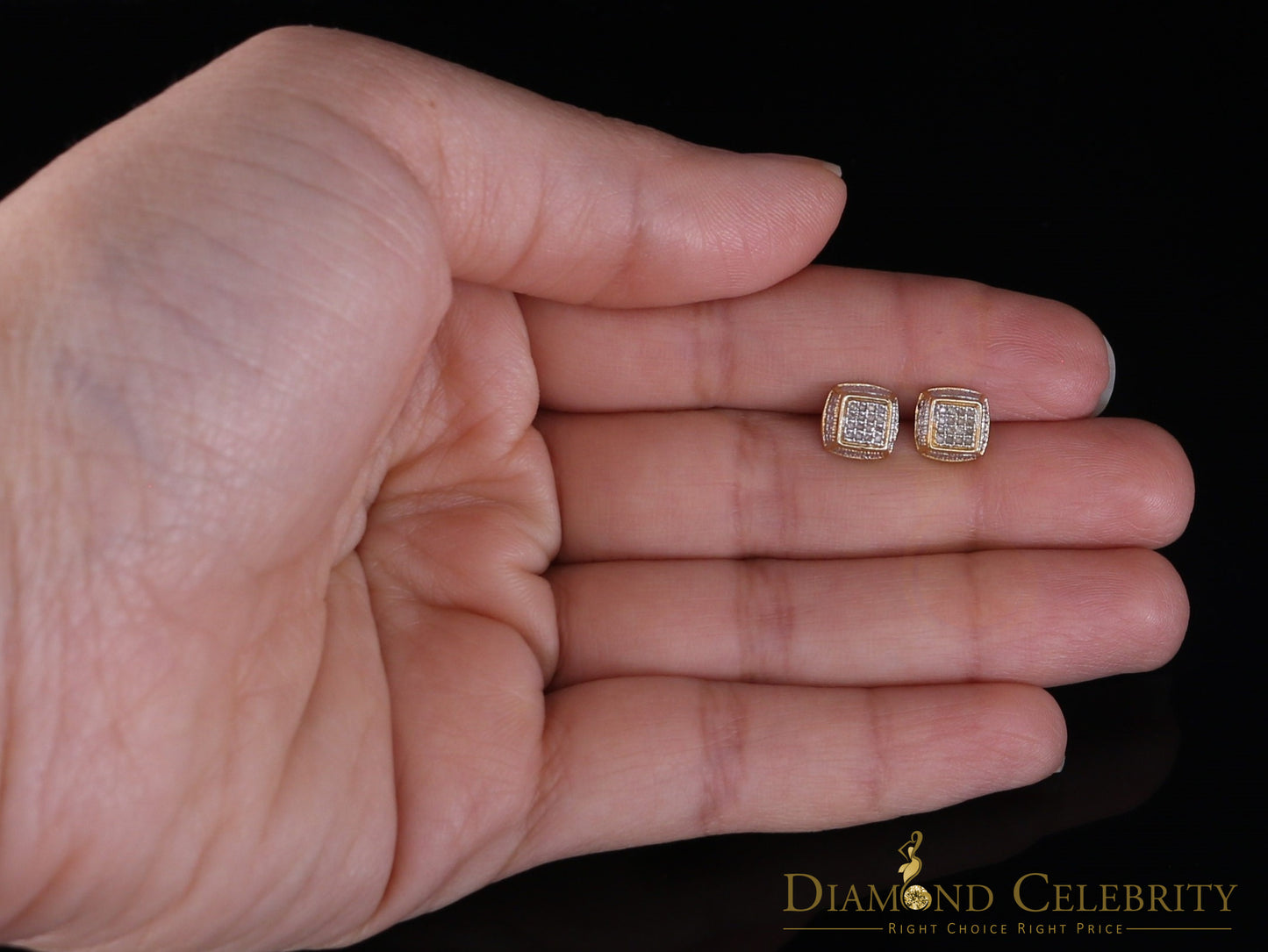 DiamondCelebritees 0.10ct Diamond Stud Earrings For Women Yellow 925 Sterling Silver Stud For unisex