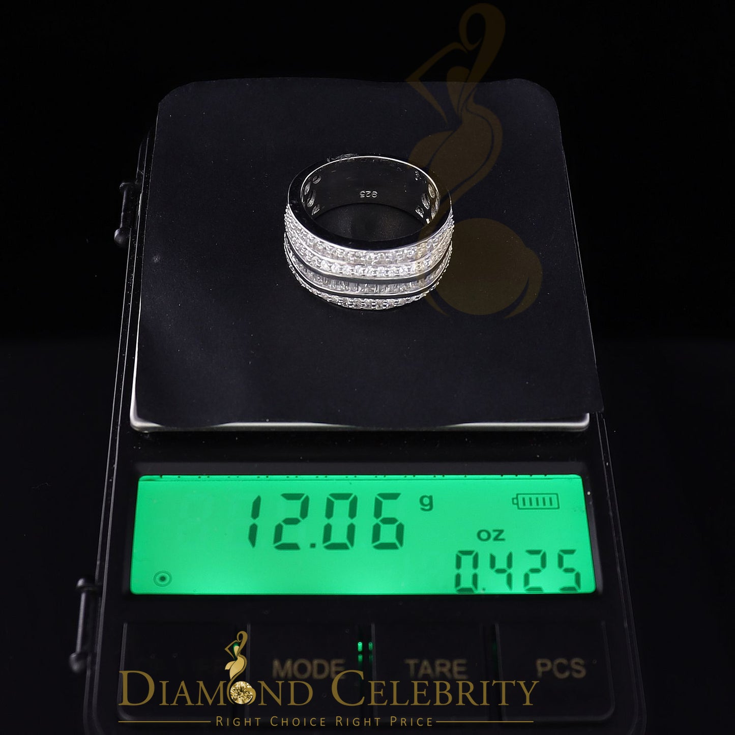 DiamondCelebritees Sterling White Silver 4.50ct Cubic Zirconia Band Fashion Men's Ring Size 9.5