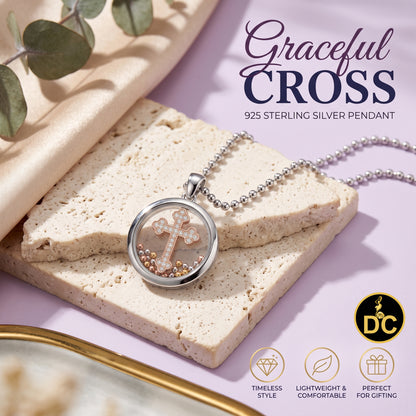 DiamondCelebritees Attractive White 925 Sterling Silver Charming Cross Pendant with Cubic Zirconia