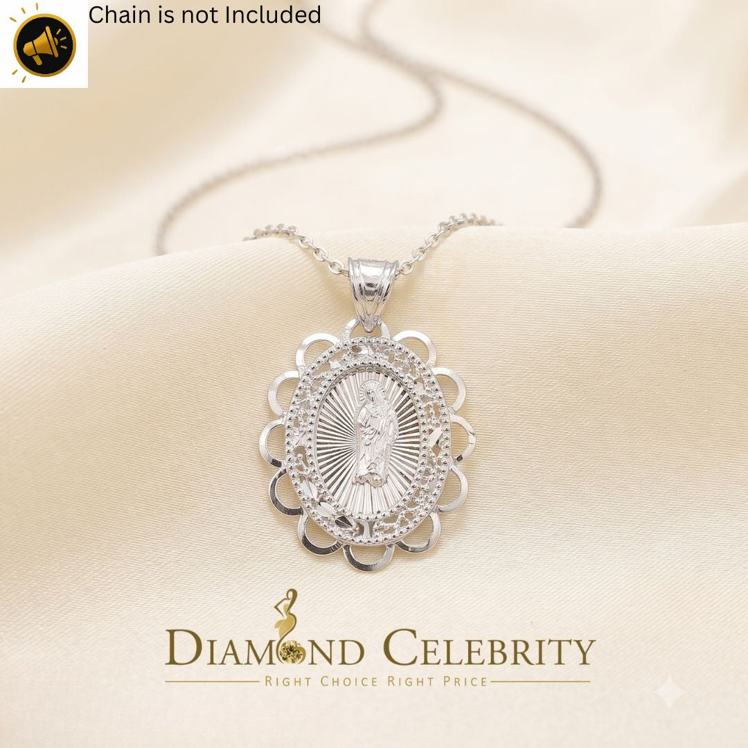 DiamondCelebritees 925 Silver Men/Women Flower Design St.Jude Mini CZ Stone Pendant White Religious