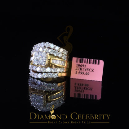 DiamondCelebritees Yellow 925 Silver 7.50ct Cubic Zirconia 3 Piece Halo Bridal Womens Ring Size 7
