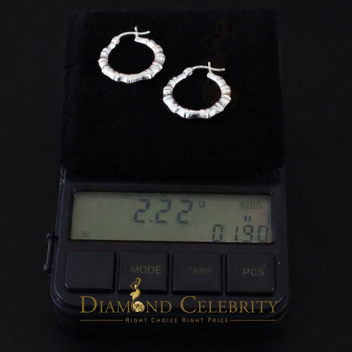925 Silver Shiny Bamboo Textured Ridged Section Classic Round 22mm Hoop Earring