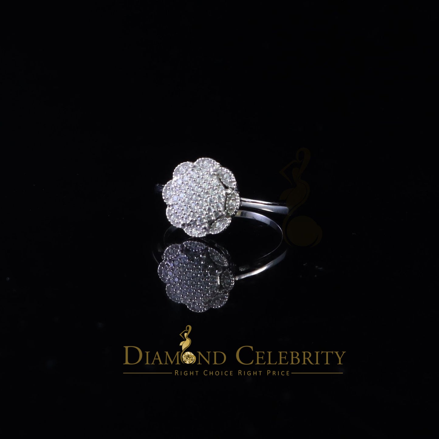 DiamondCelebritees 0.49ct Cubic Zirconia Sterling White Silver Flower Engagement Womens Ring Size 7