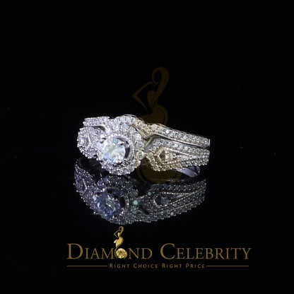 DiamondCelebritees 1.59ct Cubic Zirconia White Sterling Silver Men's/ Women 2PC Bridal Rings Size 7