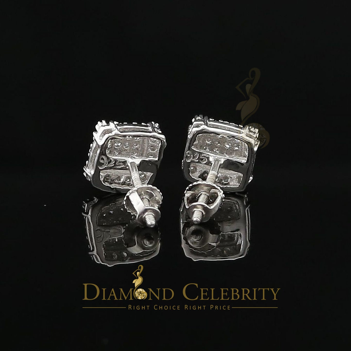 DiamondCelebritees 0.25ct Diamond 925 Sterling Silver White Square Earring For Men's / Women's