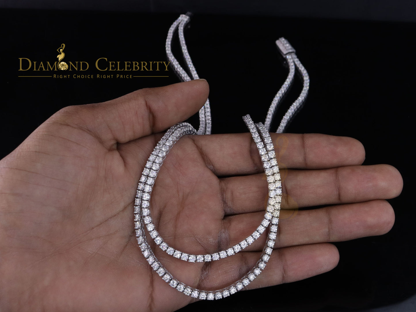 DiamondCelebritees Tennis Men's Necklace 925 Silver White 40ct Moissanite size 22inch & Width 3mm