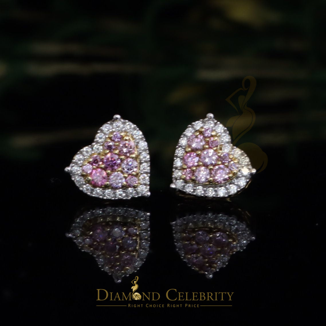 DiamondCelebritees Men's/Women's 925 Silver Yellow 1.00ct VVS 'D' Pink Moissanite 3D Heart Earrings