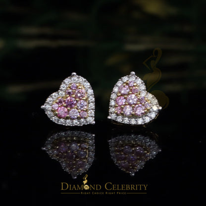 Diamondcelebritees Men's/Women's 925 Silver Yellow 1.00ct VVS 'D' Pink Moissanite 3D Heart Earrings