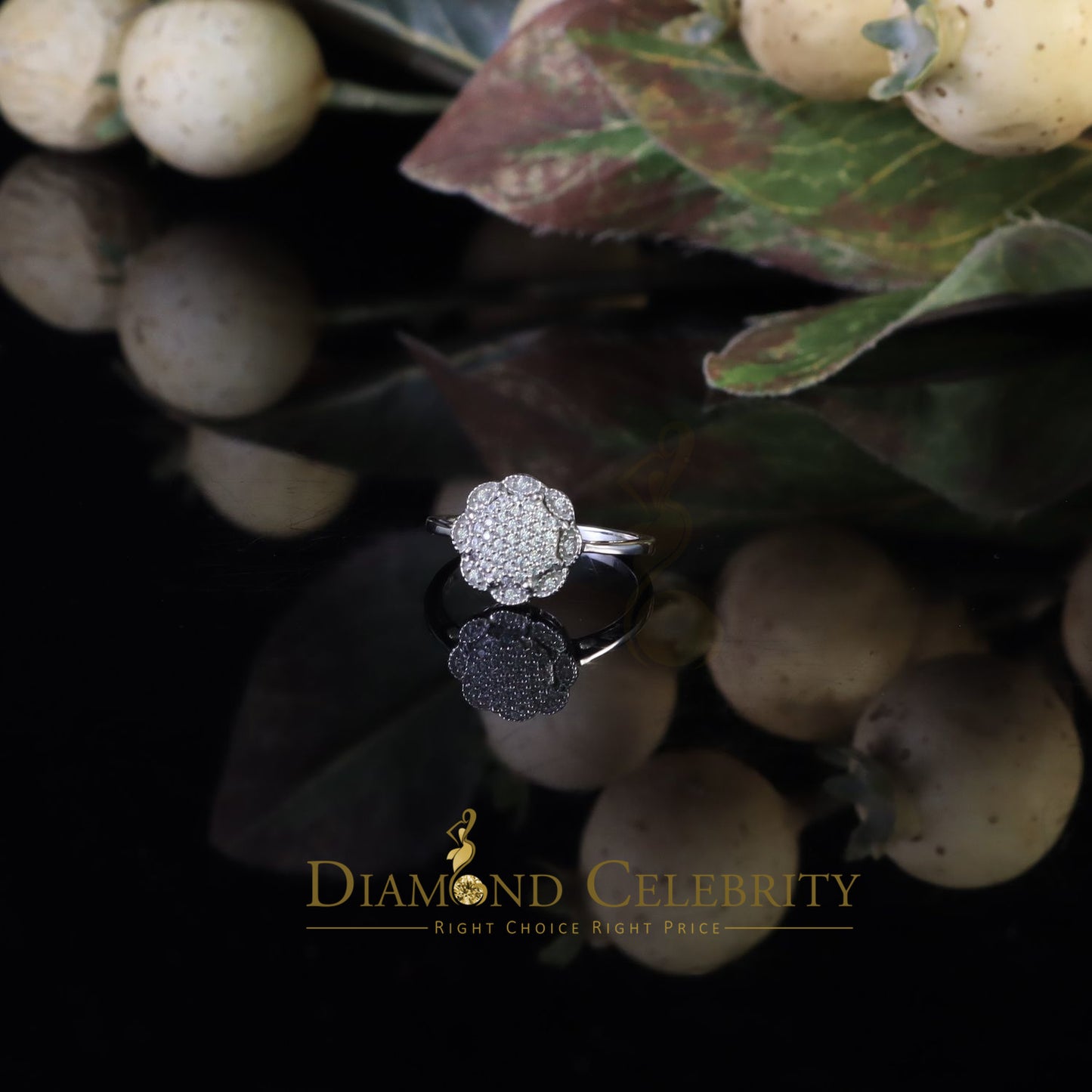 DiamondCelebritees 0.49ct Cubic Zirconia Sterling White Silver Flower Engagement Womens Ring Size 7