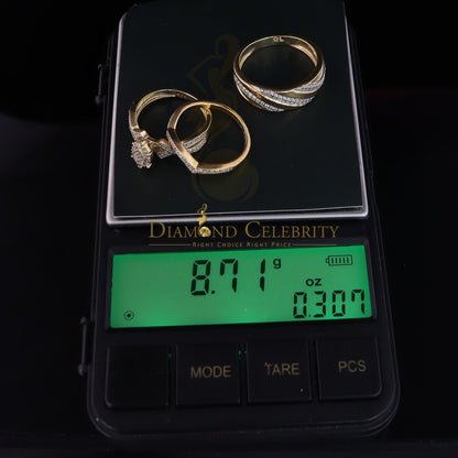 DiamondCelebritees 0.33CT Real Diamond Men's SZ 10 & Women's SZ 7 Trio Sterling Silver Yellow Ring
