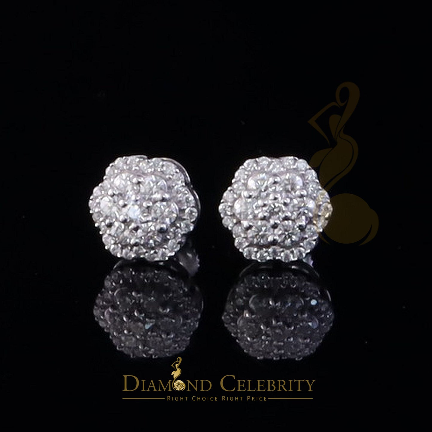 Diamondcelebritees Women's/Men's 925 Silver White 0.50ct VVS 'D' Moissanite Floral Stud Earrings