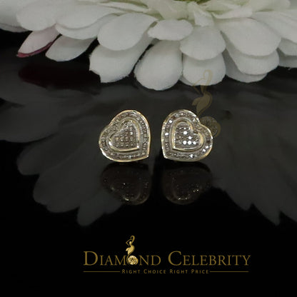 DiamondCelebritees Aretes Para Hombre Heart 925 Yellow Silver 0.20ct Diamond Women's /Men's Earring