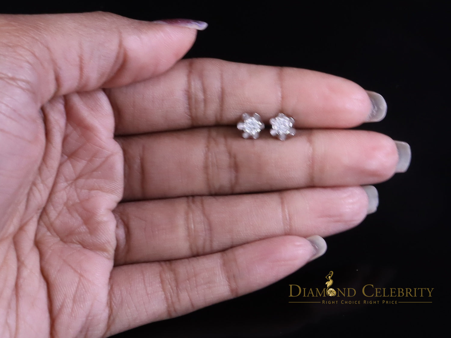 DiamondCelebritees  0.25ct 925 Silver Cubic Zirconia White Round Shape Buttercup Stud Earrings Women