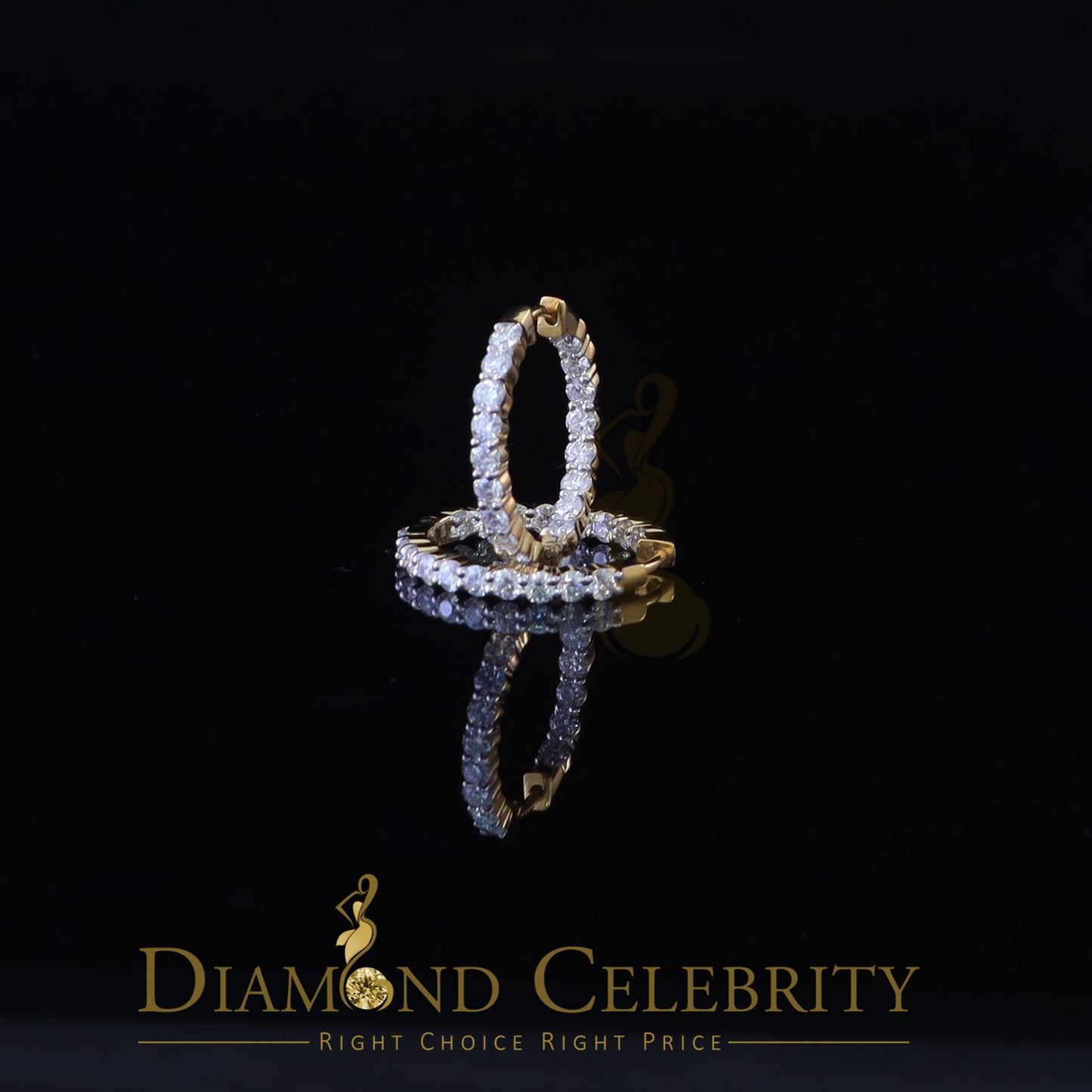 DiamondCelebritees 4.00ct Moissanite Yellow 925 Sterling Silver Women's In and Out Hoop Earrings