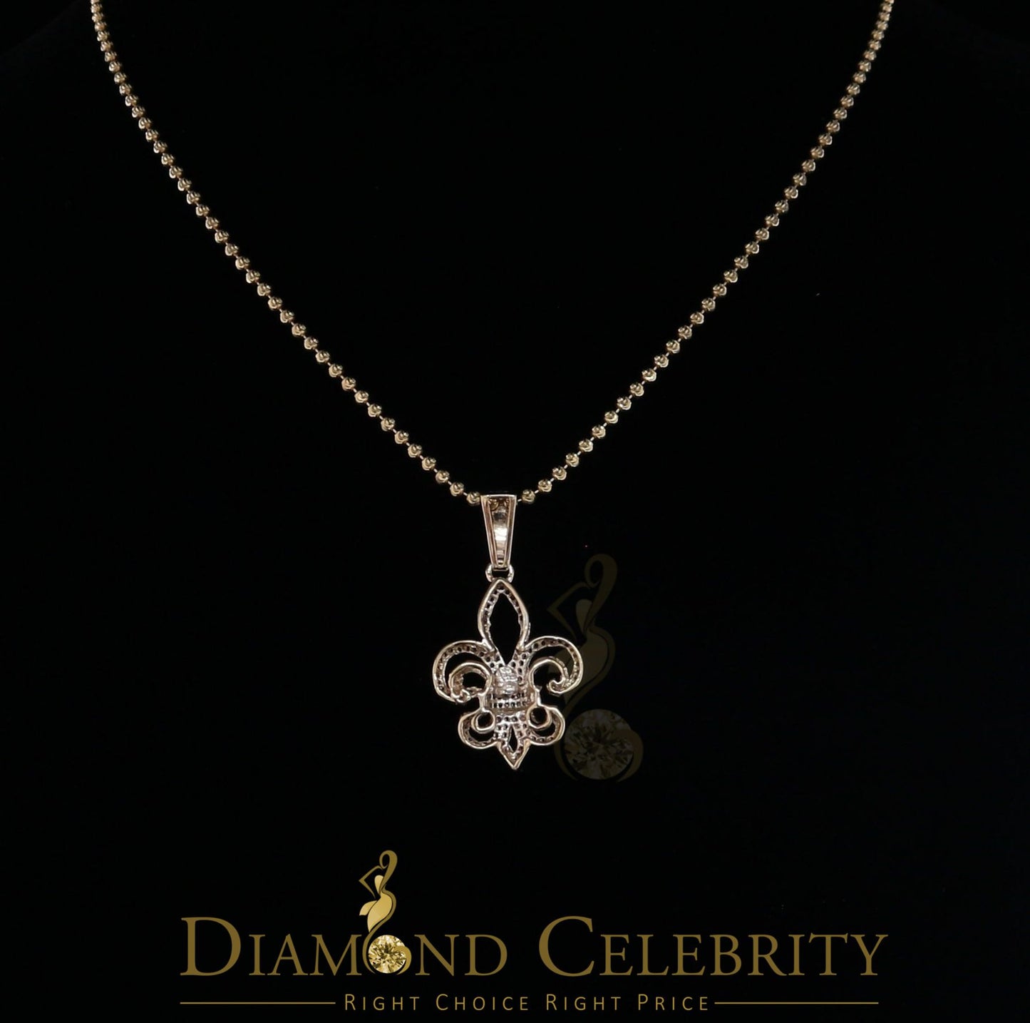 DiamondCelebritees Yellow 925 Sterling Silver Fleur de Lis Pendant with 0.93ct Cubic Zirconia Stone