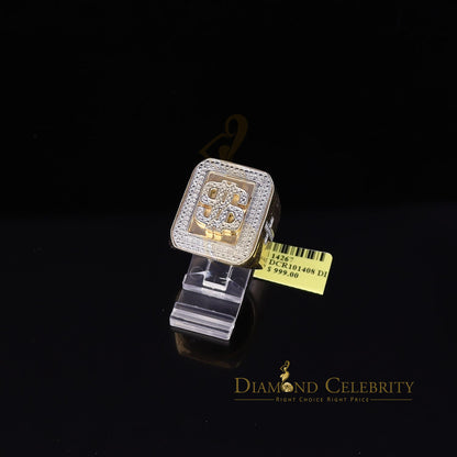Real 0.33 CT Diamond Men's 925 Silver Yellow Adjustable Ring From Size 10 to 12