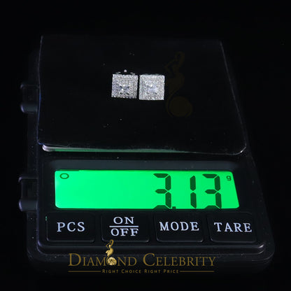DiamondCelebritees  1.44ct Cubic Zirconia 925 White Sterling Silver Women's Hip Hop Square Earrings