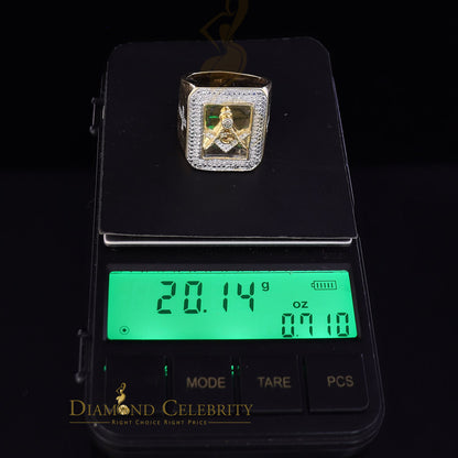 Real 0.20CT Diamond Masonic 925 Yellow Sterling Silver Mens Engagement Ring SZ10