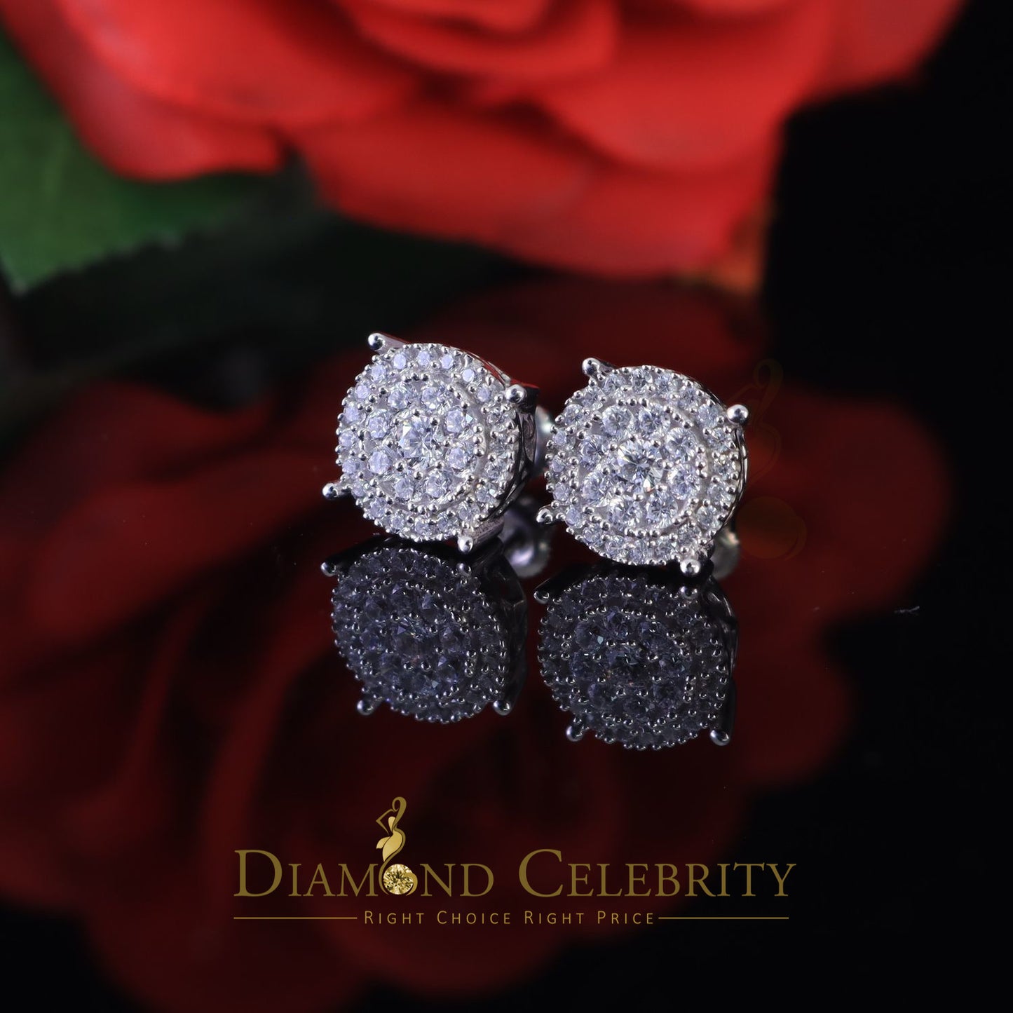 DiamondCelebritees  1.96ct Cubic Zirconia Aretes Para Hombre 925 White Silver Women's Round Earring